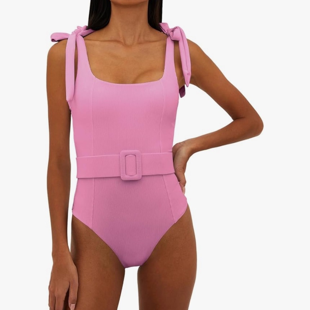 Pink Belted Swimsuit size M/L stretchy